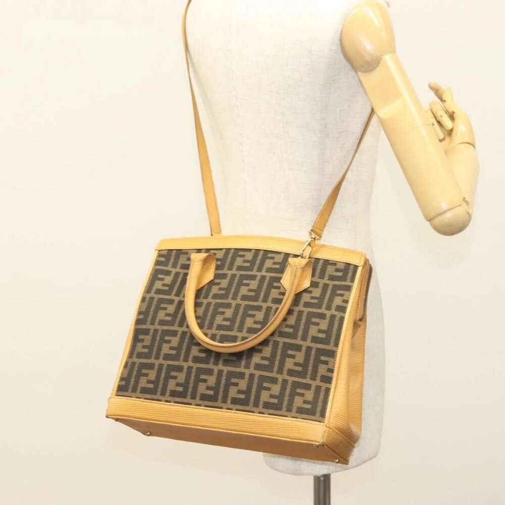 FENDI Zucca Canvas Hand Bag 2way Brown Black Auth bs27918